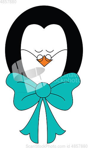 Image of Penguin with blue bow vector or color illustration