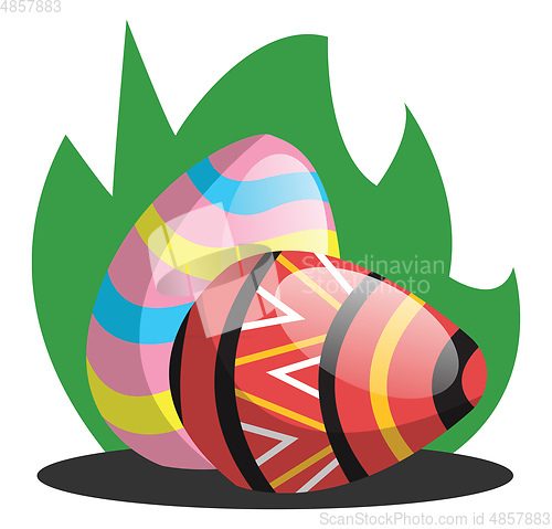 Image of Two easter eggs with a pattern in grass illustration web vector 