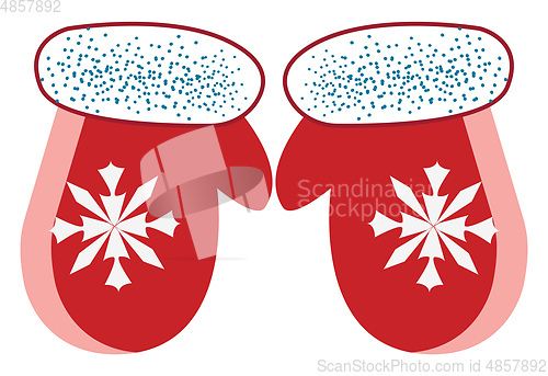 Image of A pair of red and white festive gloves vector or color illustrat