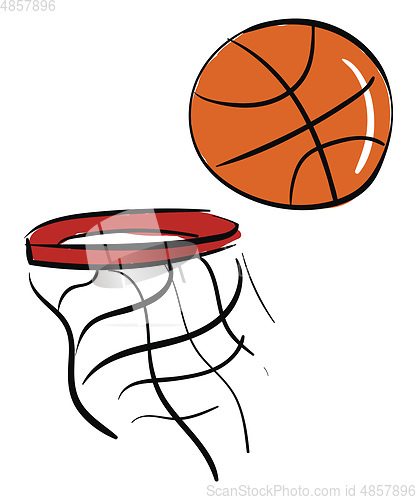 Image of A basketball and net vector or color illustration
