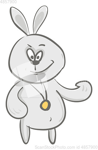 Image of A cute big cartoon hare with its winning medal vector color draw