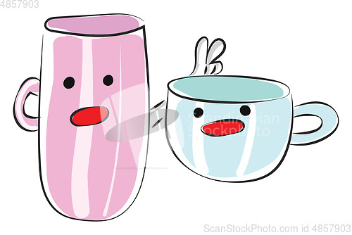 Image of Emoji of smiling coffee cups vector or color illustration