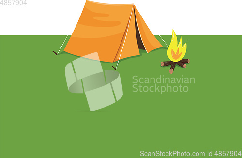 Image of Clipart of a summer camp with a tent and campfire vector or colo