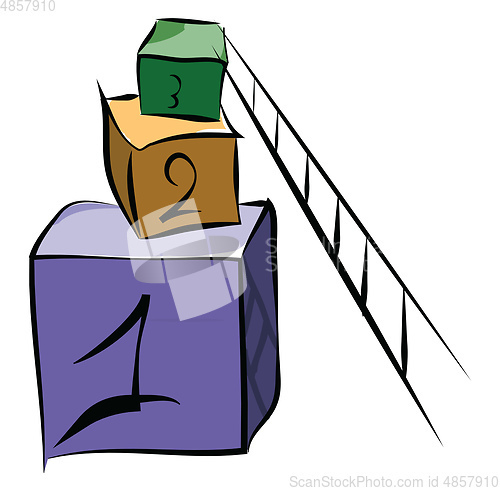 Image of Colorful cubic boxes with numbers and a long ladder sliding over