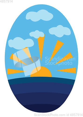 Image of Yellow sun with blue sky and deep blue water vector illustration