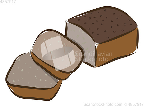 Image of A loaf of brown bread cut into slices vector or color illustrati