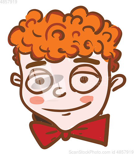 Image of Curly hair boy with red bow tie vector or color illustration