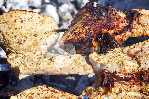 Image of Cooking meat on fire