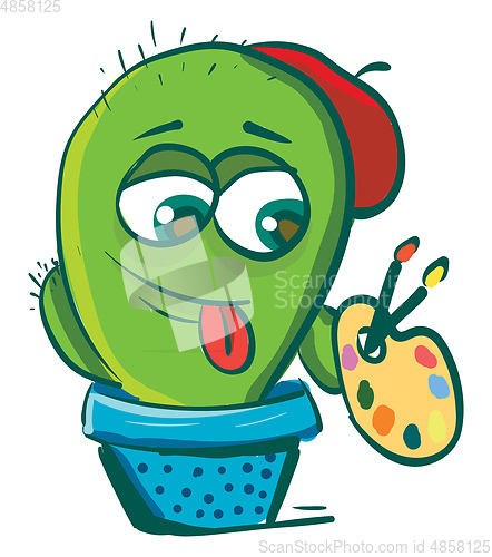 Image of A cactus plant emoji leaving its tongue out and holding a color 