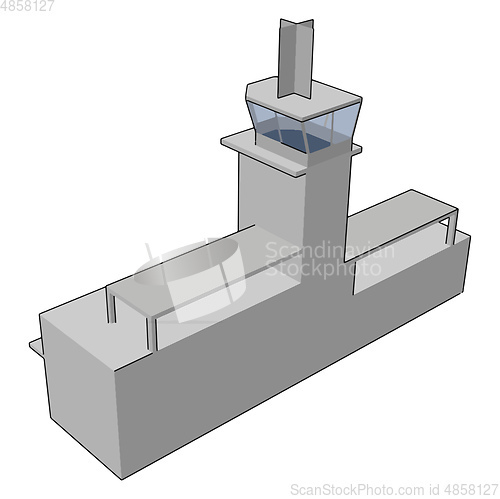 Image of Simple vector illustration of a grey airport tower white backgro