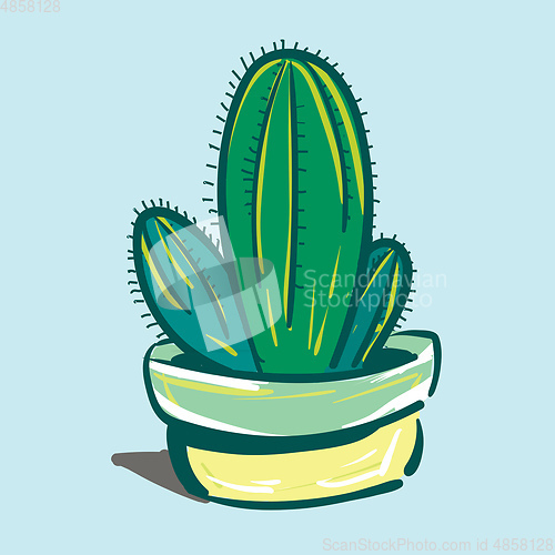 Image of Painting of a cactus plant against a blue background vector colo