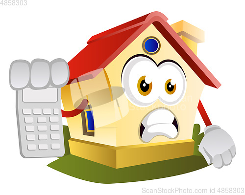 Image of House is holding calculator, illustration, vector on white backg