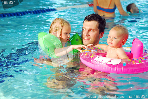 Image of With the father in the swimming pool