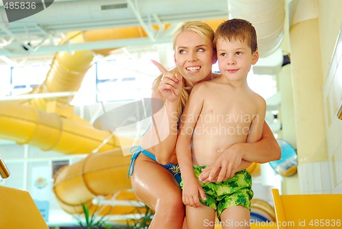 Image of With the mother in the swimming pool