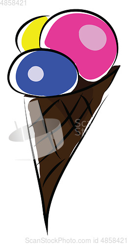 Image of An ice cream cone with three different flavors vector color draw