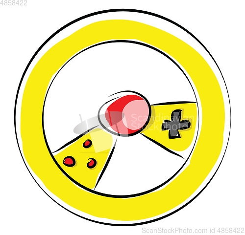 Image of Yellow gaming wheel with controls illustration color vector on w