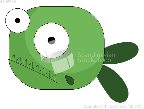 Image of Cartoon green fish with two bulging eyes vector or color illustr