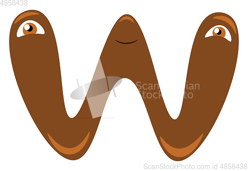 Image of Brown imaginary figure shaped W alphabet vector or color illustr
