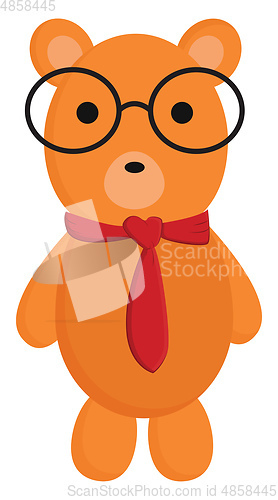 Image of Clipart of a cute teddy bear wearing a red tie and spectacles ve