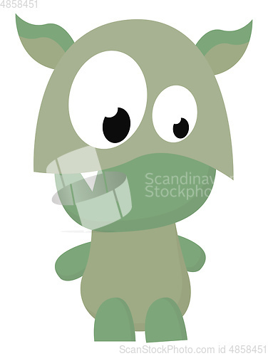 Image of Cartoon funny green monster with a fang tooth vector or color il