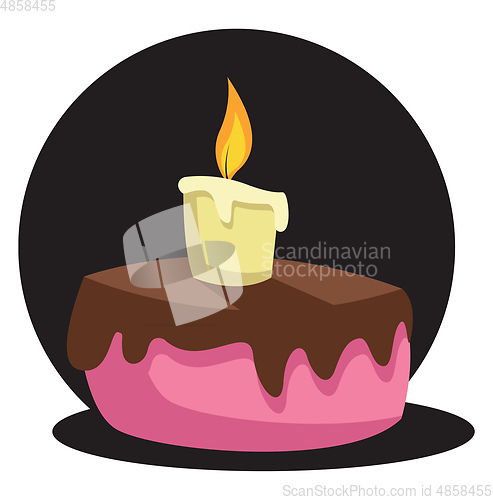Image of Drawing of cake with candle in front of black circle illustratio