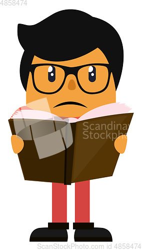 Image of Man reading a book, illustration, vector on white background.
