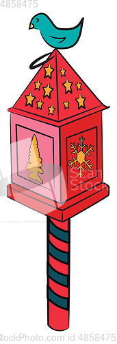 Image of Decorative Christmas lantern with bird vector or color illustrat