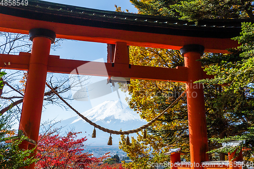 Image of Fujiyama and japanese temple