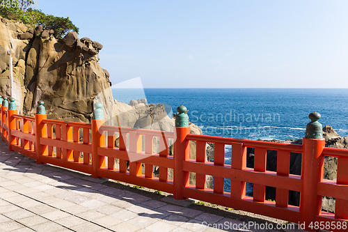 Image of Aoshima Shrine and coastline in Japan