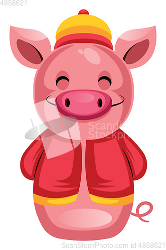 Image of Pig in a traditional Chinese costumeillustration vector on white