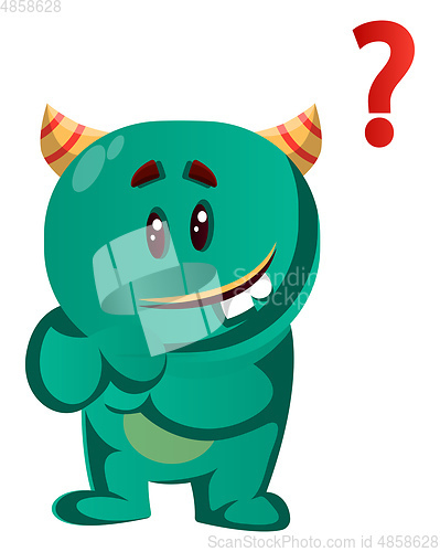 Image of Confused green monster vector illustration
