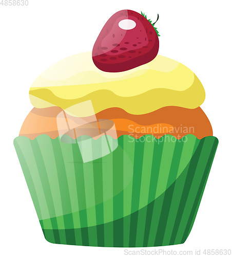Image of Vanilla cupcake with yellow glaze and strawberryillustration vec