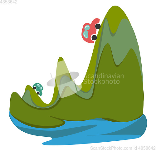 Image of Car on hills vector or color illustration