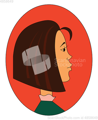 Image of Profile of a girl with brown hair vector illustration in orange 