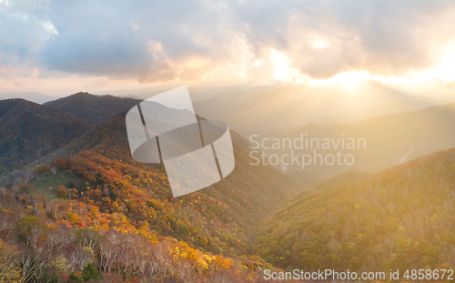 Image of Japanese Mount Hangetsuyama during sunset