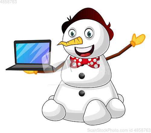 Image of Snowman with laptop illustration vector on white background