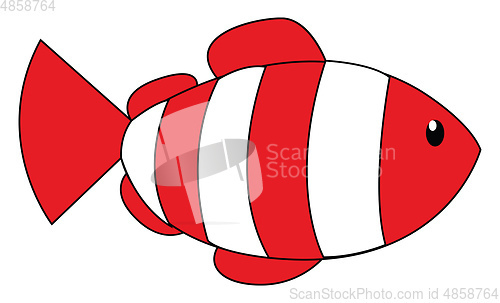 Image of Painting of a cute little white fish with red band-like scales v