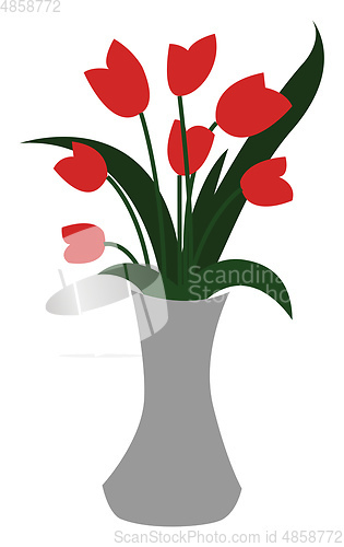 Image of Clipart of a white-colored flower vase displaying red flowers an