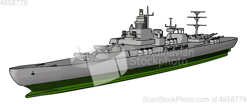 Image of 3D vector illustration side view of a military war ship on a whi