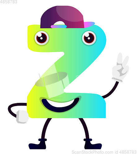 Image of Green cartoon letter Z with purple hat vector illustartion on wh