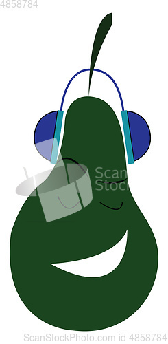 Image of A happy green pear listening to music from its headphones vector