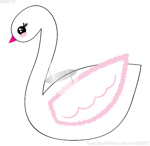 Image of Two white fluffy decorated swans ornament vector or color illust