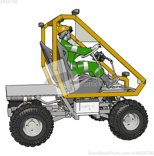 Image of 3D vector illustration of a yellow industrial human transport ve