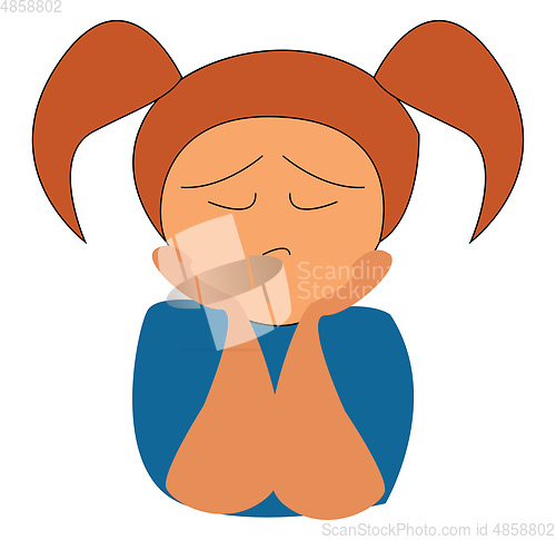 Image of A young girl sitting by placing her hands on her chin vector col