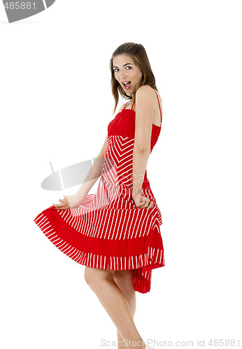 Image of Happy woman in red