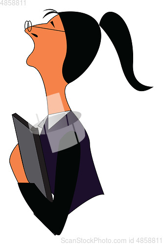Image of A lady holding a black book looks cute vector or color illustrat