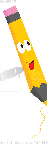 Image of Cute yellow-colored cartoon pencil with tongue hanging out vecto