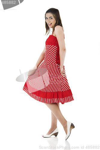 Image of Happy woman in red