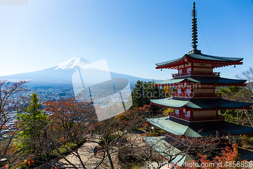 Image of Chureito red pagoda and Mountain Fuji