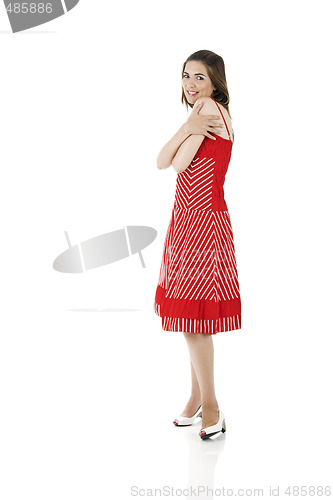 Image of Happy woman in red